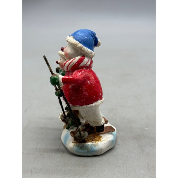Vintage Snowman & Child Skiing Figurine village shine tree 3.5X2.5" READ - Picture 2 of 9